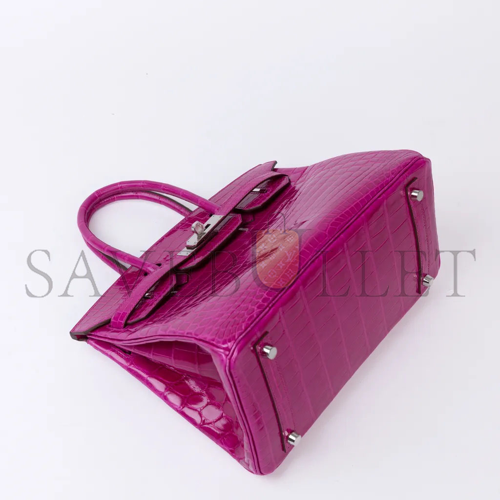 H**mes master birkin 30 crocodile leather hot peach silver buckle h041354ck03 (30*22*15cm)
